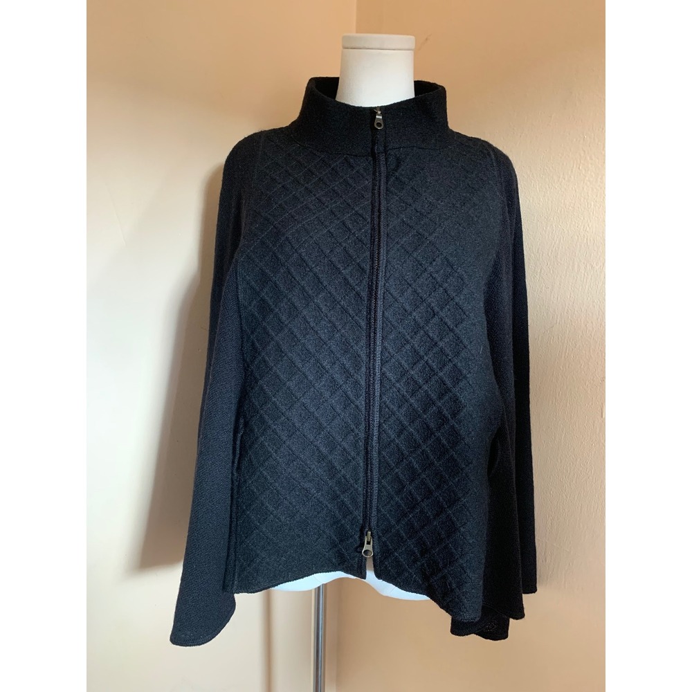 Beyond Threads Alpaca Wool Quilted Zip Up Cape Jacket Black Small